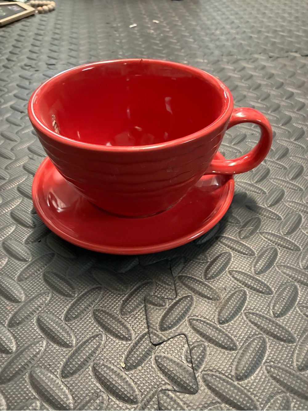 Flower Pot Classic Red Ceramic Cup and Sauce